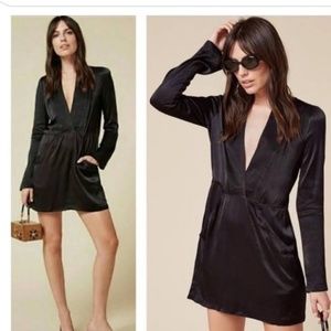 Reformation Hart Dress Black Satin Pockets